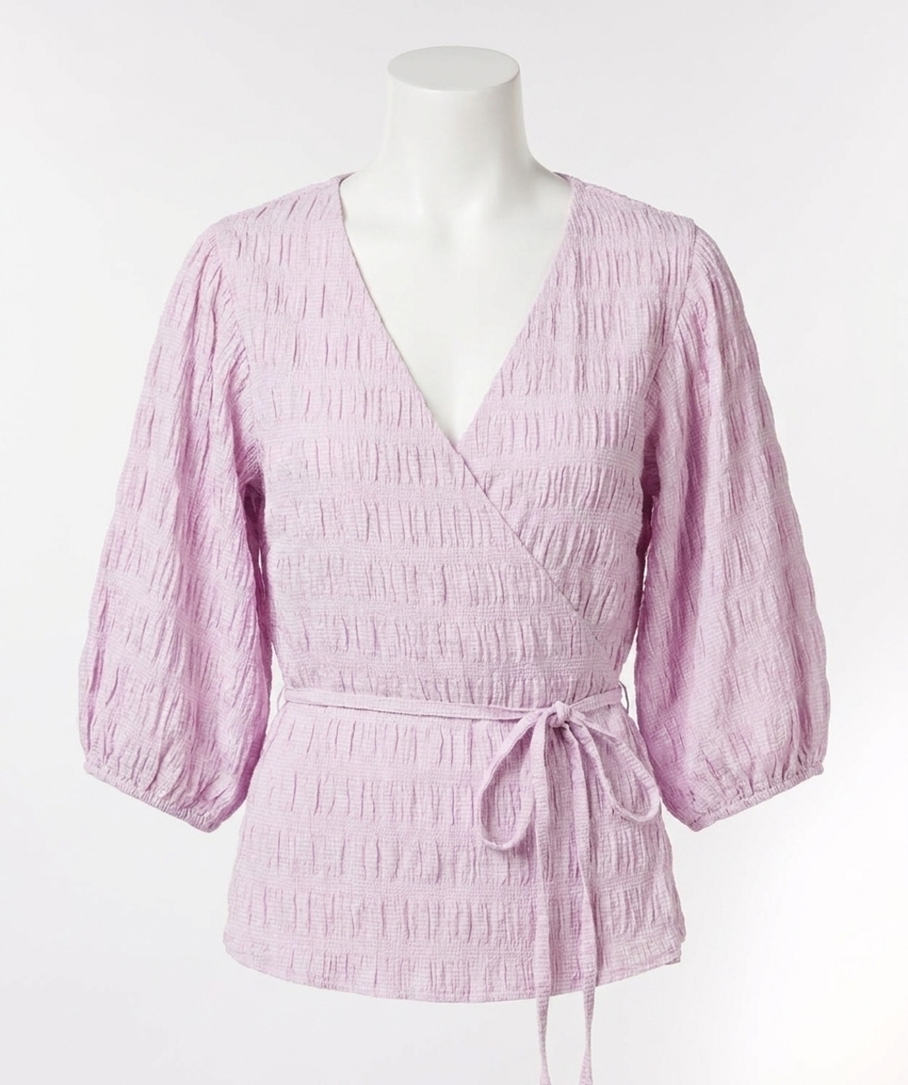 NEW ESQUALO viola overlap seersucker blouse in violet